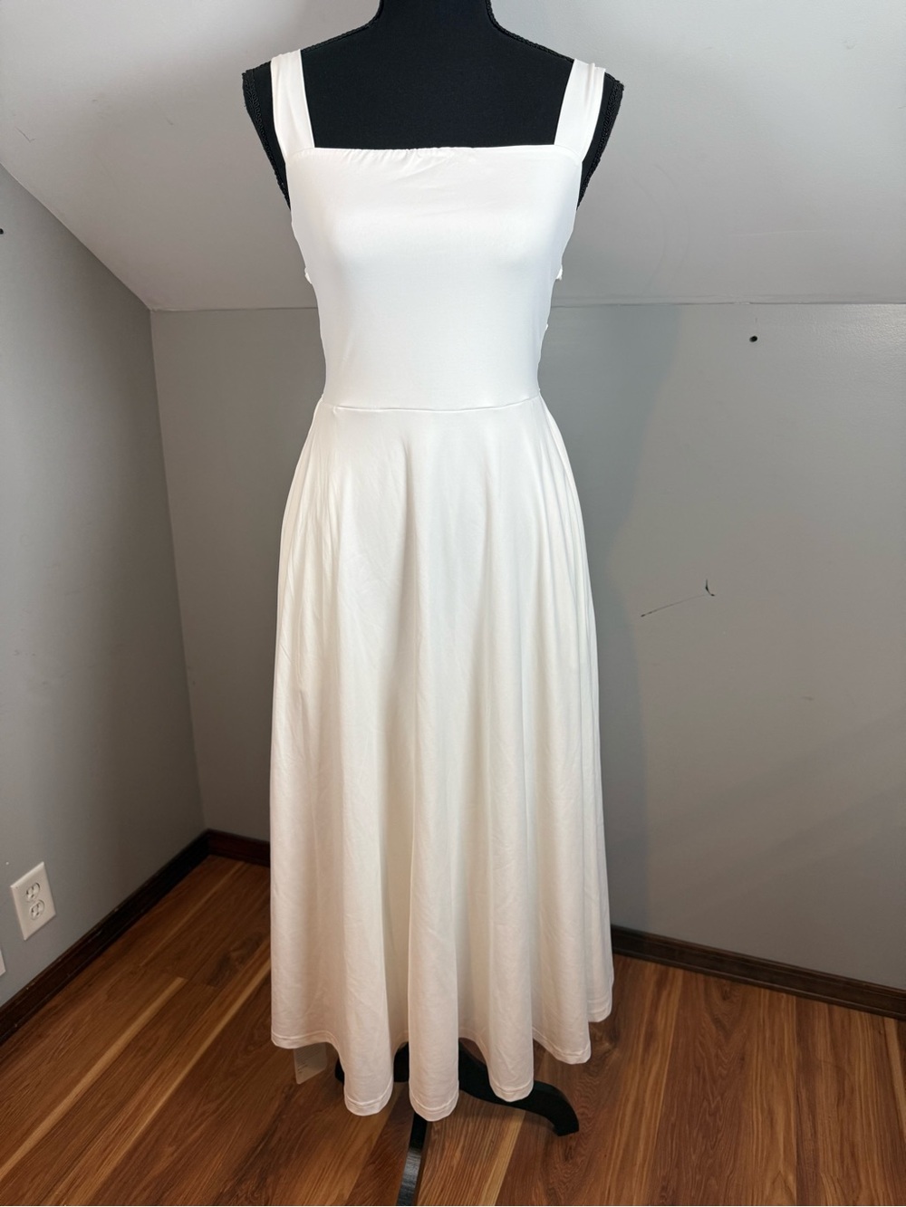 Classic White Square Neck Midi Dress